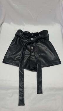 BaeVely Black Faux Leather Paperbag Waist Shorts with Tie Belt Size S